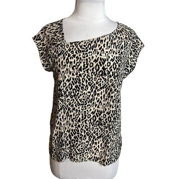 Tucker silk leopard print asymmetrical neck top - Picture 1 of 7